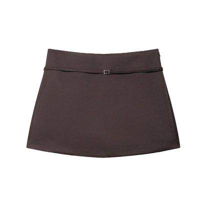 Women's Solid Color Skort with Belt Side Zipper Casual Shorts Skirts Fashionable And Stylish Women's Clothing