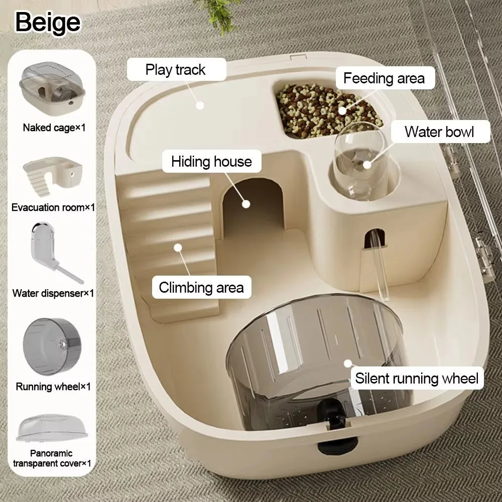 Multi-functions Double Layer Hamster Cage Large Space Visible Pet Habitat House Breathable Translucent Hamster Villa Pet Travel