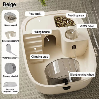 Multi-functions Double Layer Hamster Cage Large Space Visible Pet Habitat House Breathable Translucent Hamster Villa Pet Travel