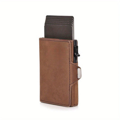 Pop-Up Credit Card Case with RFID Protection Genuine Leather  Wallet with Compartment for Notes and Coins for Men and Women