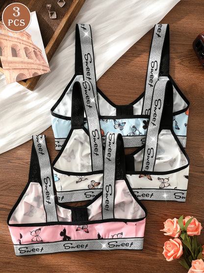 3pcs Women's Underwear Set, Multi-Color Front Closure Bra