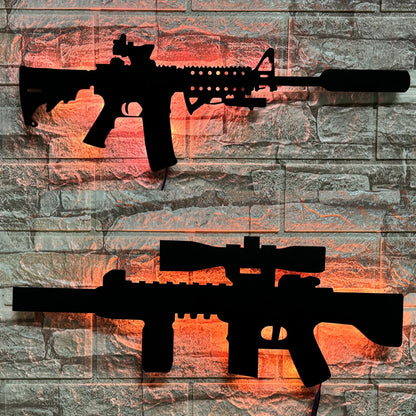 ZK30 creative luminous gun model wall hanging LED wall light wooden board indoor bar decoration USB night light cable 2 meters