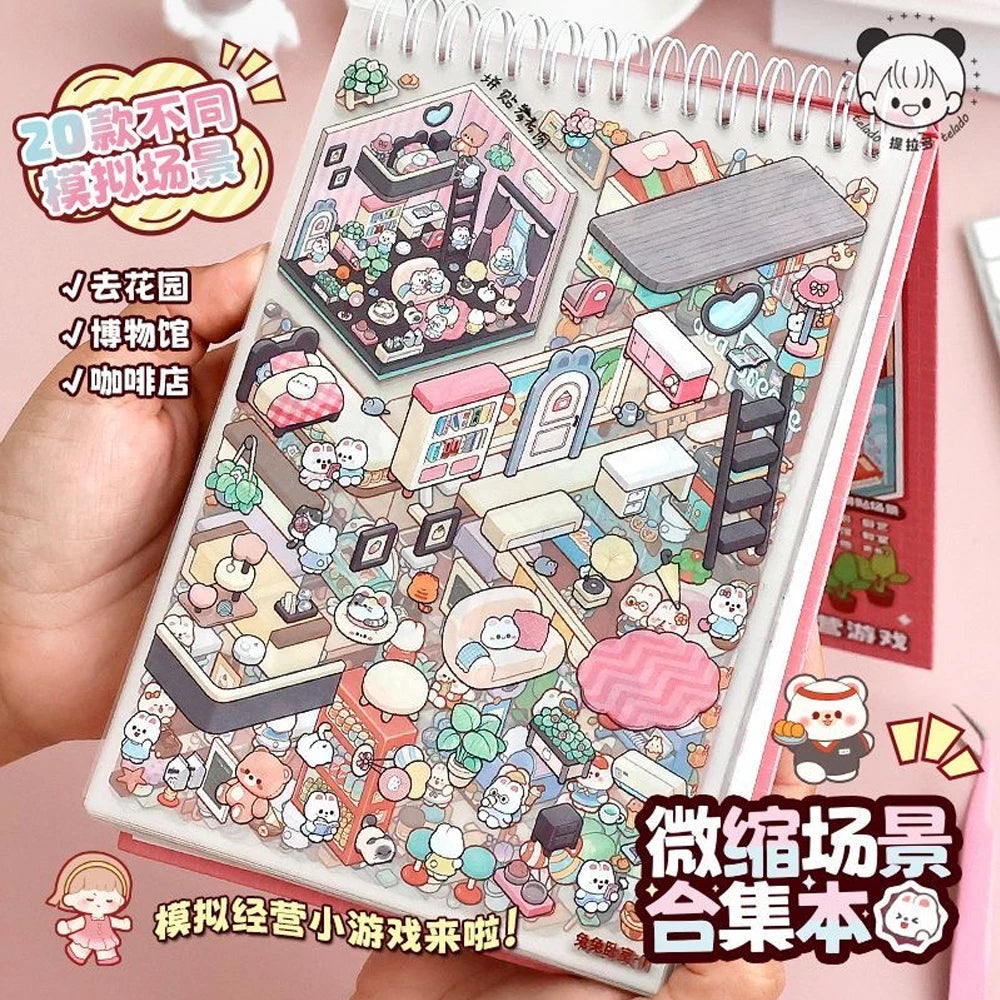 20Pcs Scenes Cartoon Landscape Sticker Book Forest Village DIY 3D Sticker Cabin Scene Pocket Birthday Gift for Kid Child Student
