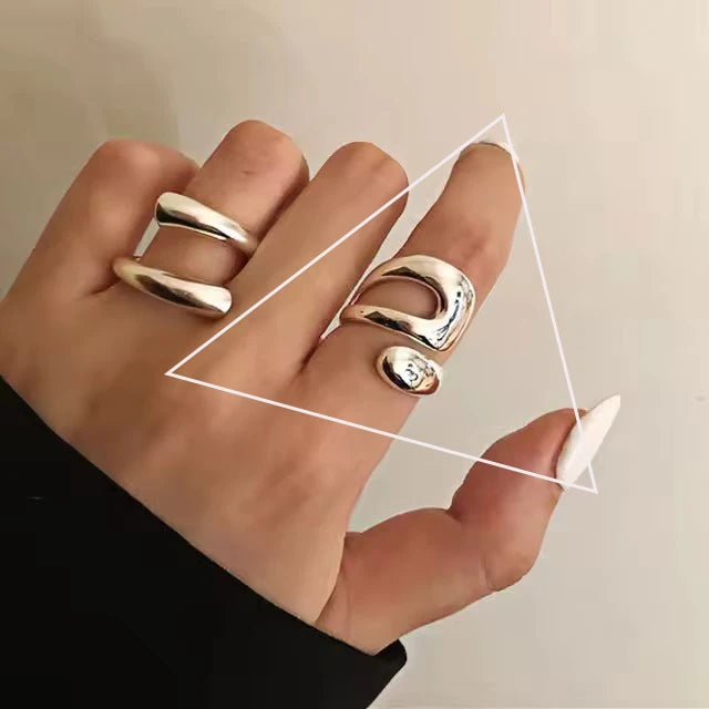 PANJBJ 925 Sterling Silver Geometry Crystal Ring For Women Ellipse Exaggerated Punk Water Drop Open Jewelry Gift Dropshipping