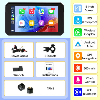 Jansite Dual Bluetooth Motorcycle Carplay Screen Navigation GPS Display IP67 Waterproof Support Helmet Intercom Moto Accessories