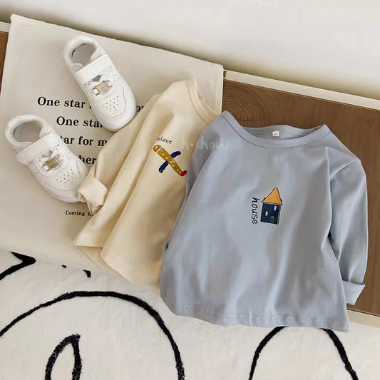 Fashion Boutique Children's Wear Tops Long Sleeve Tees Printed Baby Boys O-neck Pullover Blouse Kids Clothing Autumn Base Shirt