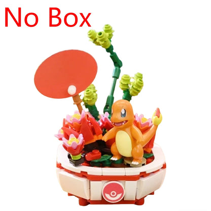 New Pokemon Building Block Pikachu Charmander Squirtle Model Toy Home Decoration Plant Potted Flower Brick Girl Toy Youths Gift