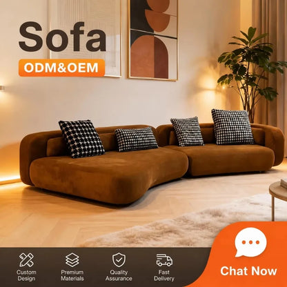 Small Apartment Bezier Sofa, Modern Italian Curved Irregular Fabric Couch, Detachable Washable Straight Row Living Room Sofa
