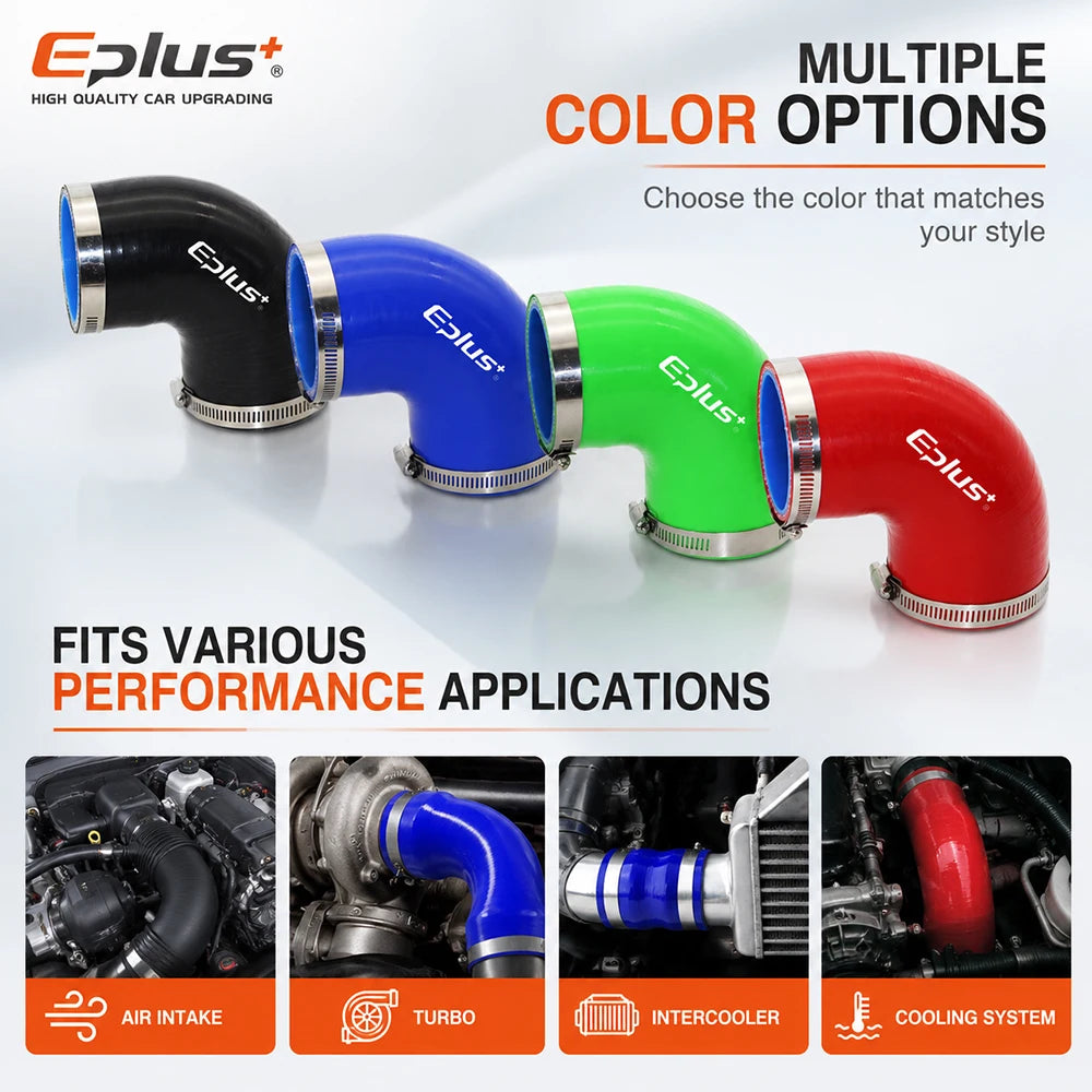 EPLUS Universal 4-Ply 90 DegreesSilicone Silicone Hose Coupler Reinforced Turbo Intake Intercooler Pipe Joiner Adapter Blue Blac