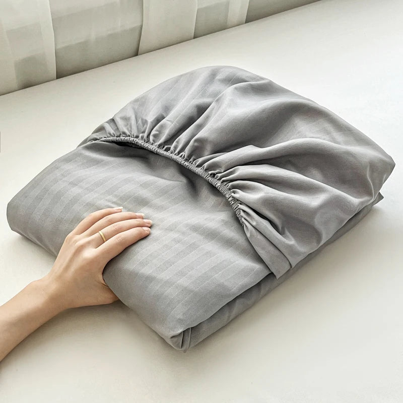 High Quality Striped Embossed Fitted Sheet 1Pc- Microfiber Soft Touch,Breathable Wrinkle Free Anti-Slip, Solid Color Multi-Sizes