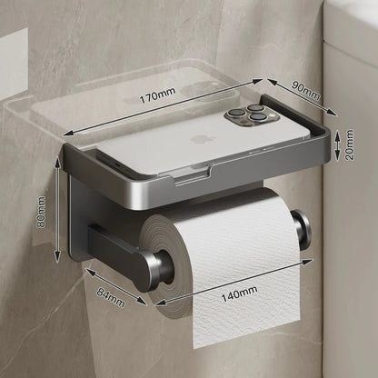 Toilet Paper Holder ﻿Aluminum Alloy Wall-Mounted Toilet Roll Holder Storage Toilet Paper Dispenser Bathroom Kitchen Towel Rack