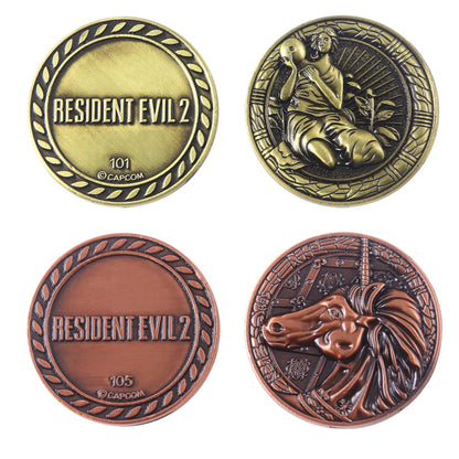 Residents Evils Commemorative Lion Badge Statue Decryption Coins Keychain RPD Raccoon City Police Station Keyring Unisex Jewelry