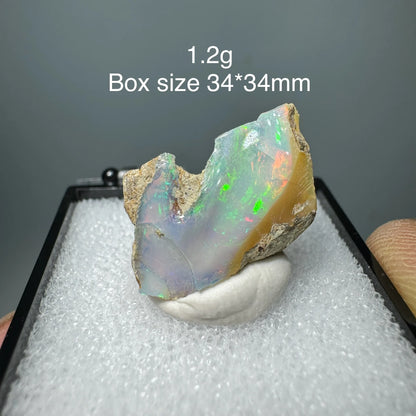 Natural Rare Colorful Ethiopia Opal (No Need Water) Gem Mineral Specimen Box Size:34X34mm (Need Lighting) Sunlight Best