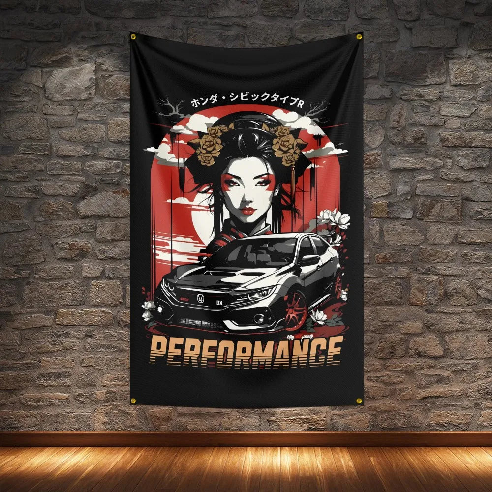 JDM Racing Modified Car Culture Flag Polyester Digital Printing Cars Banner For Decoration