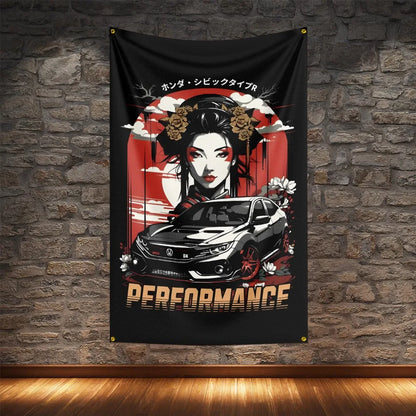 JDM Racing Modified Car Culture Flag Polyester Digital Printing Cars Banner For Decoration