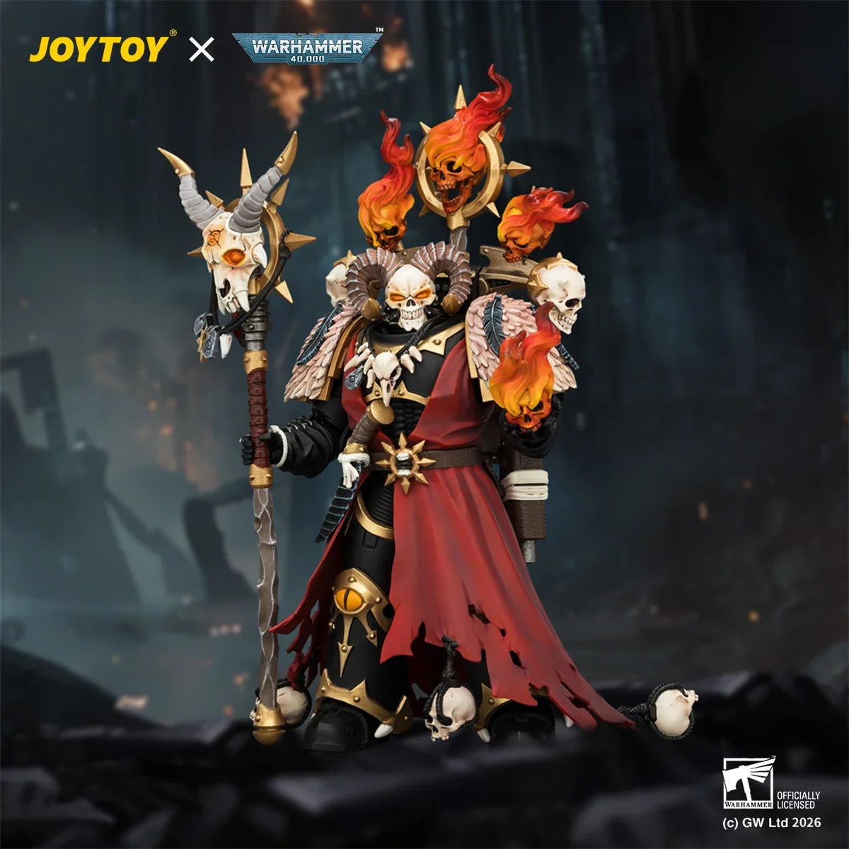 JOYTOY Warhammer 40k 1/18 Action Figures Black Legion Master of Possession with Staff of Possession and Bolt Pistol