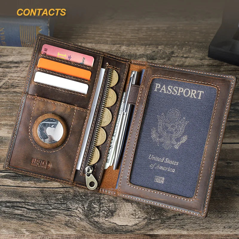 Genuine Cow Leather Passport Holder Travel Wallet with Case Pocket Card Holder RFID Blocking Passport Cover  card wallet