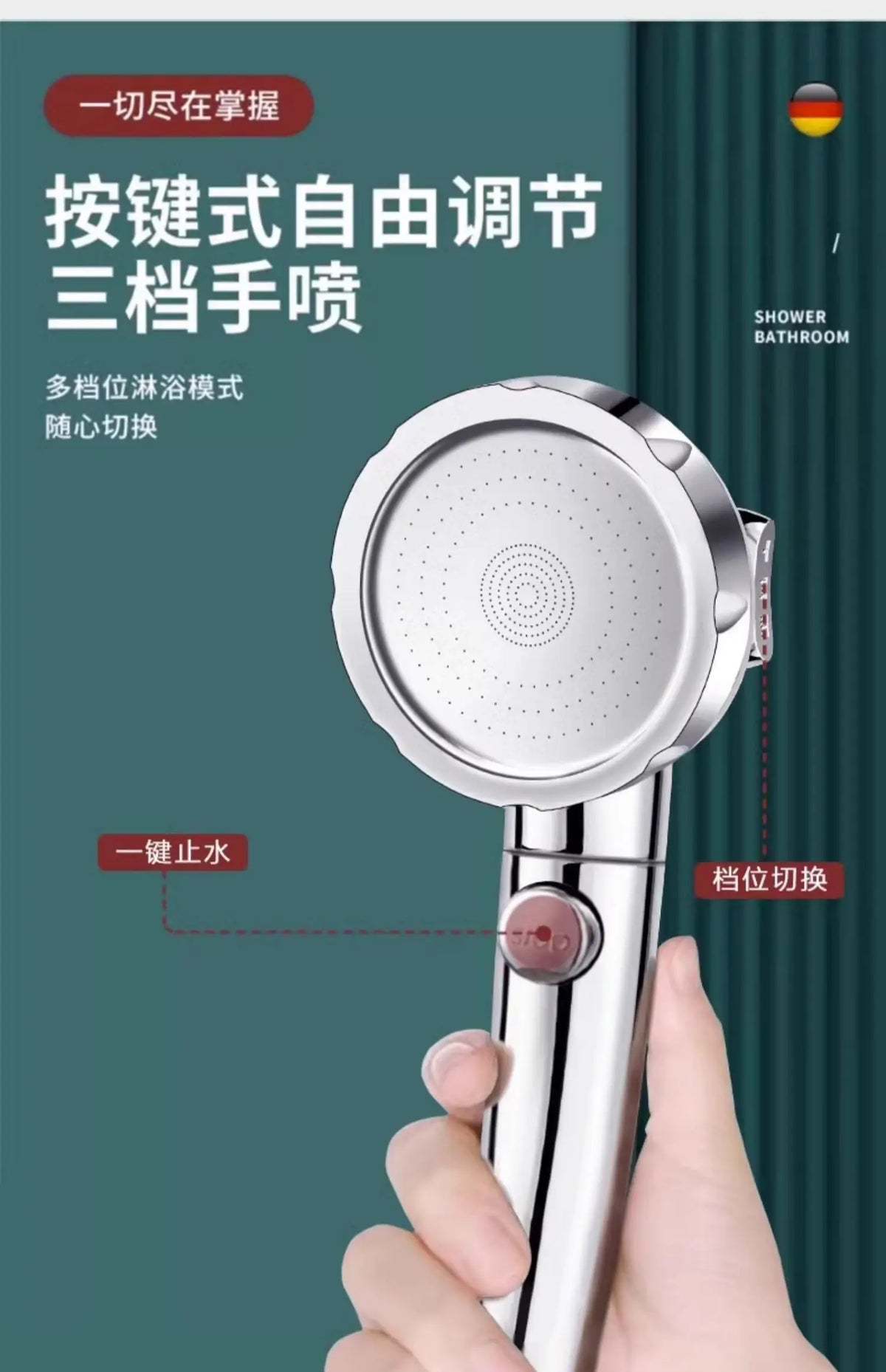 New High Pressure 4 Modes Adjustable Shower Head One Key Stop Water Saving Sprayer Rainfall Bath Showerhead Bathroom Accessories