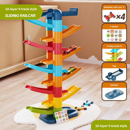 Cartoon Puzzle Children'S Gliding Track Car Mini Car Inertia Girl Baby 3-Year-Old Boy Toy Multi Layer Cartoon Puzzle Slide Car