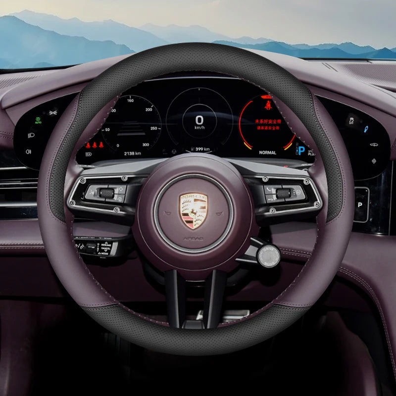 Leather Car Steering Wheel Cover for Porsche Cayenne Macan Panamera 718 2024 2025 Accessories