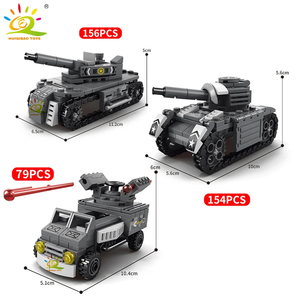 HUIQIBAO Military Tank 648pcs 6in1 Building Blocks Set Truck Plane Army Bricks City Construction Toy For Children Kids Game