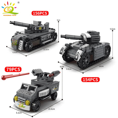 HUIQIBAO Military Tank 648pcs 6in1 Building Blocks Set Truck Plane Army Bricks City Construction Toy For Children Kids Game