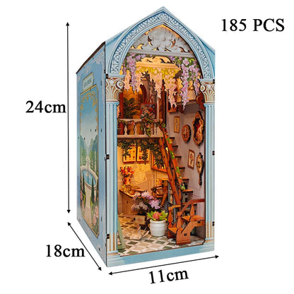 NEW DIY Wooden Shore Town House Book Nook Shelf Insert Kits Miniature Model Kit Bookend for Friends Birthday Gifts