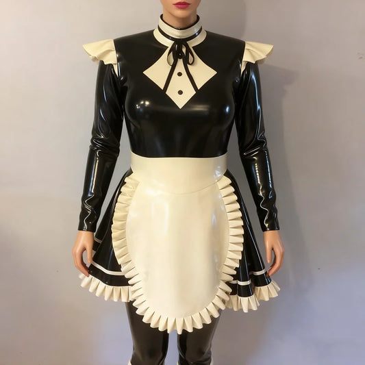 Latex Rubber Gummi Black Dress Cosplay Costume 0.4mm Thickness Adjustable Switches Available in Sizes S-XXL