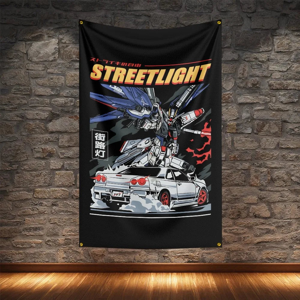 JDM Racing Modified Car Culture Flag Polyester Digital Printing Cars Banner For Decoration