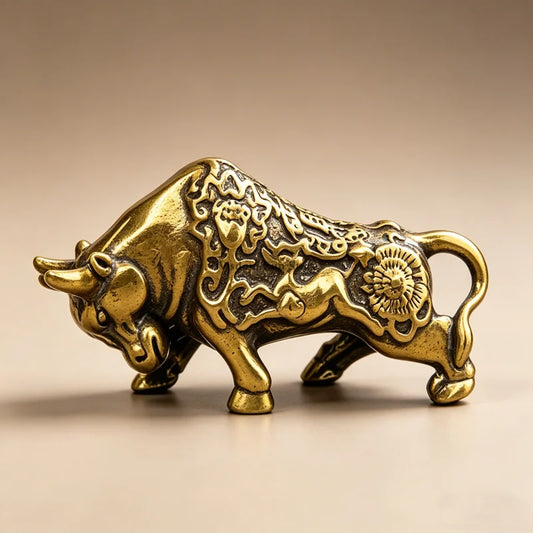1pc Vintage Brass Wealth Bull Zodiac Feng Shui Desktop Ornament Lucky Ox Figurine Home Office Shelf Decor Collectible Craft Gift