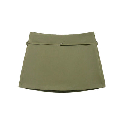 Women's Solid Color Skort with Belt Side Zipper Casual Shorts Skirts Fashionable And Stylish Women's Clothing