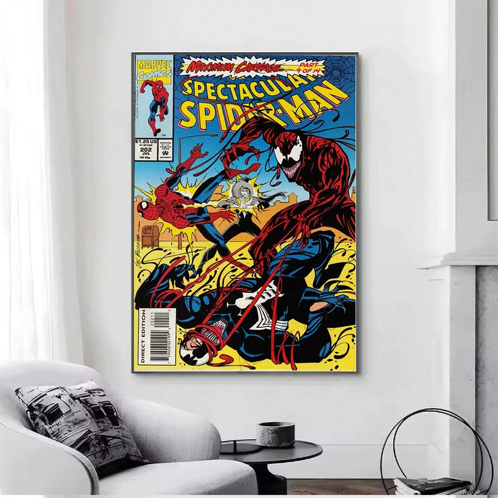 Superhero Iron Man Spider‑Man Vintage Comic Collage Canvas Wall Art Print Poster Unframed Canvas Painting Home Living Room Bed