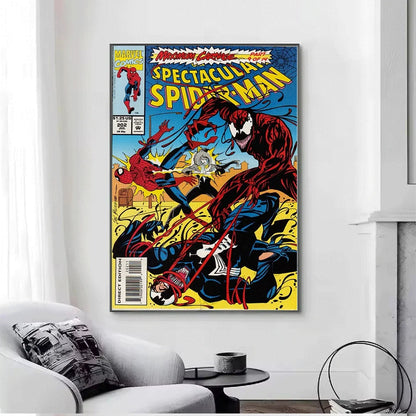 Superhero Iron Man Spider‑Man Vintage Comic Collage Canvas Wall Art Print Poster Unframed Canvas Painting Home Living Room Bed