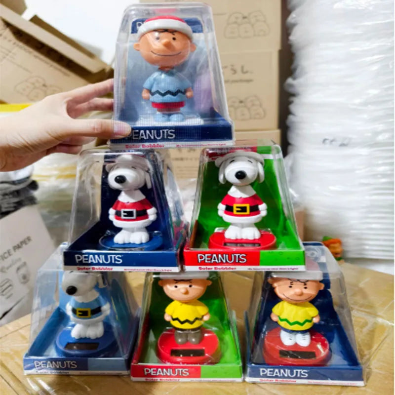 Snoopy Christmas Ornament Cartoon Kawaii Christmas Snoopy Car Mounted Solar Ornament Figurine Surprise Gift for Friends
