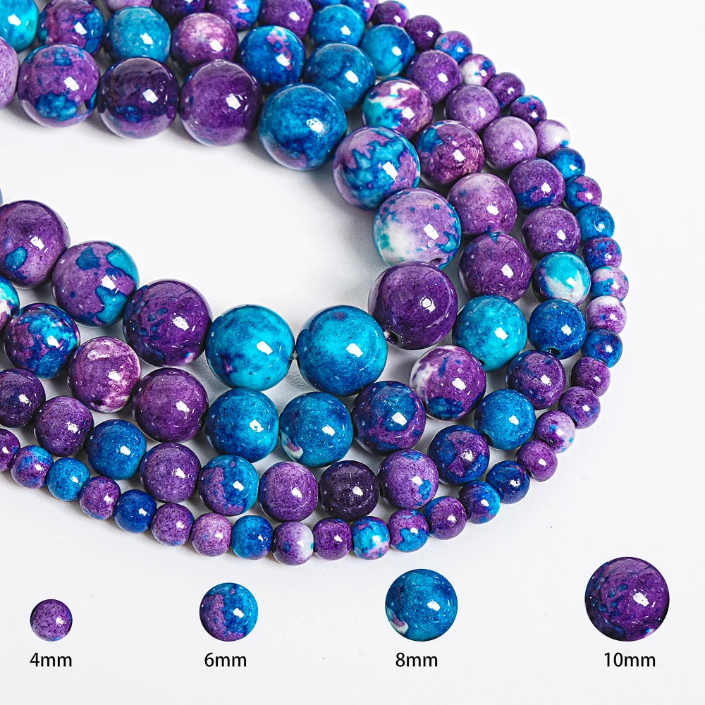 PURPLE BLUE RAINBOW STONE BEADS ROUND LOOSE BEADS 6/8/10/12MM FOR DIY HANDMADE JEWELRY BRACELET MAKING SPACER BEADS SUPPLIES