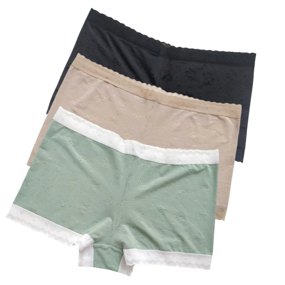 3Pcs/Set Ice Silk Boyshort Women Low Waist Panties Female Underpants Solid Color Lace Underwear Sexy Lingerie M-XL Boyshorts