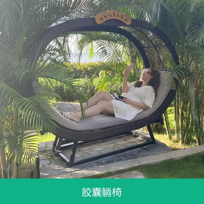 ABB  outdoor rattan bed round bed recliner Internet celebrity bed and breakfast garden hotel villa courtyard sofa