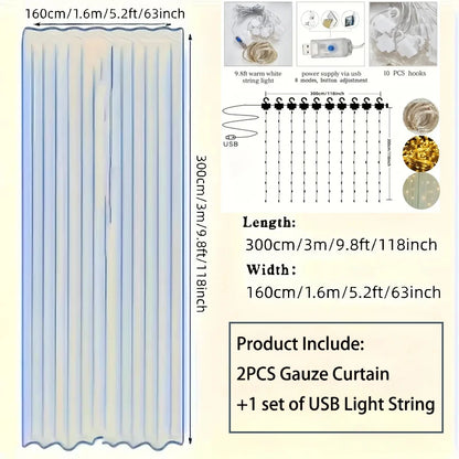 3M LED White Tulle Backdrop Curtains with Light Decoration for Wedding Engagement Birthday Party Baby Shower Decor Supplies