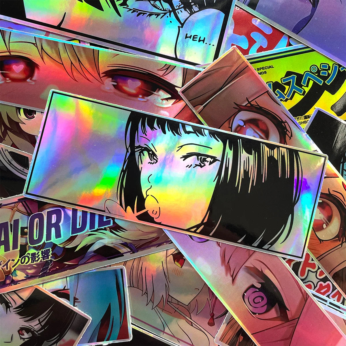 32PCS Random Laser Anime Beauty Eye Stickers Motorcycle Car Bike Helmet Tank Racing JDM Logo Accessories Decals DIY Sticker Pack