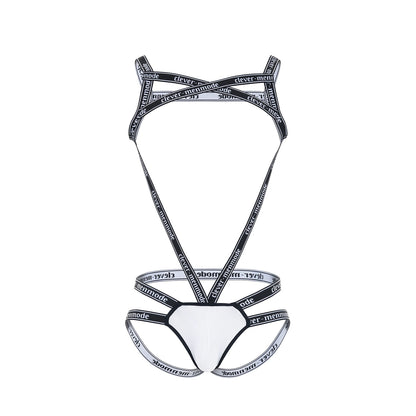 Body Harness Jockstrap Erotic Lingerie Men Sexy Bodysuit Letter Printed Elastic Strap Bondage Costume Hollow Out Mesh U Pouch Ni