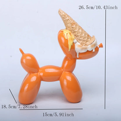 Balloon Dog Sculpture with IceCream Cone & Cake Design, Creative Bull Statue for Home Decor