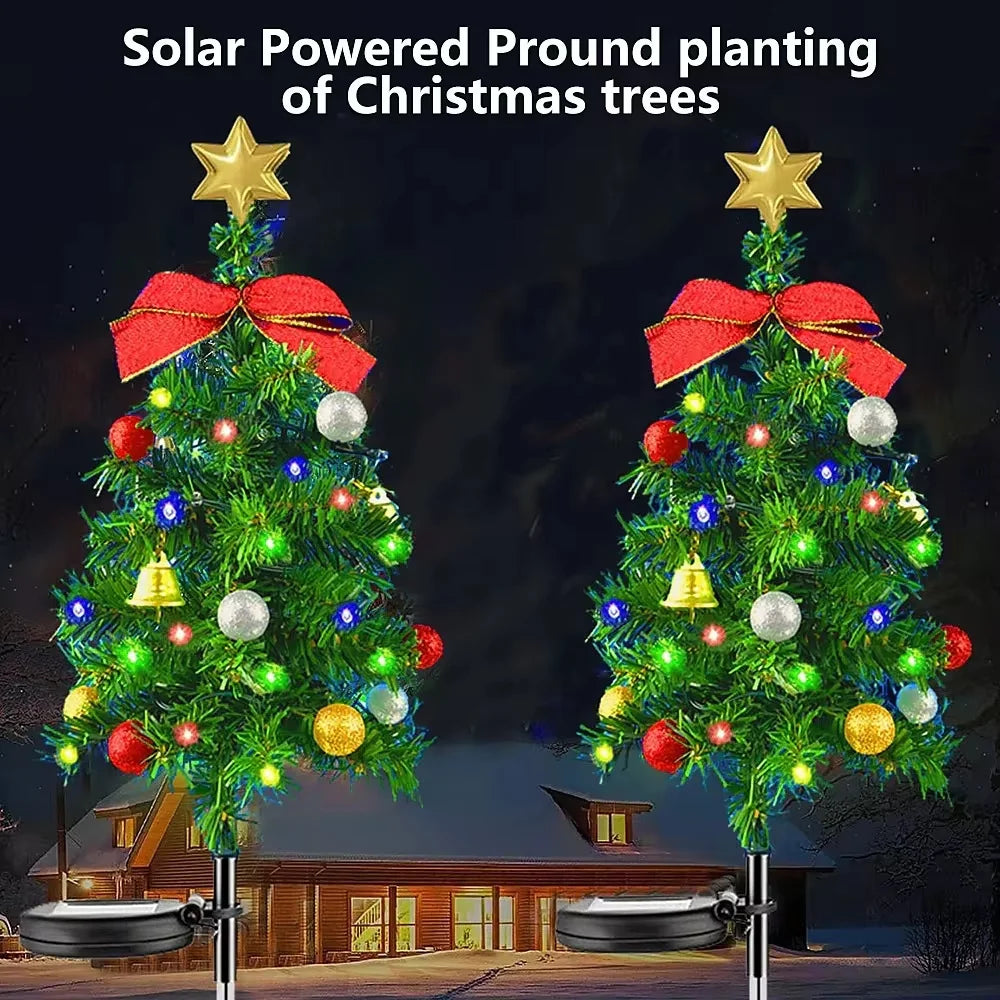 Christmas Solar Tree Light Outdoor Decorations Garden Stake Lighted Yard LED Solar Stakes Trees for Pathway Lawn Patio Ornament