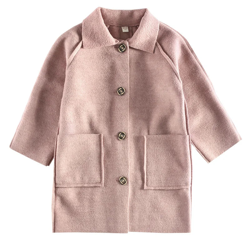Winter Kids Wool Blend Coats Girls Warm Long Jackets Vintage Fashion Teen Reversible Tweed Outerwear Child 4-12 Years Old