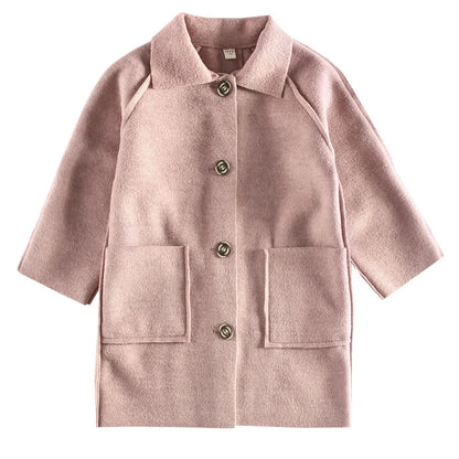 Winter Kids Wool Blend Coats Girls Warm Long Jackets Vintage Fashion Teen Reversible Tweed Outerwear Child 4-12 Years Old