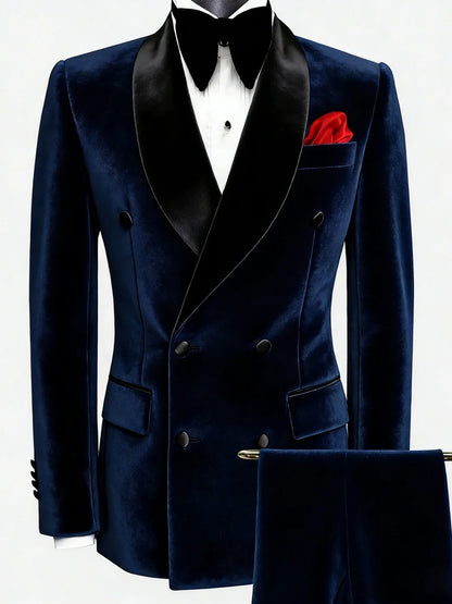Man Velvet Slim Fit Suits 2 Pieces Dancing Wear Handsome Classic Suit Set For Men Wedding Birthday Outfit Plus Size Party Tuxedo