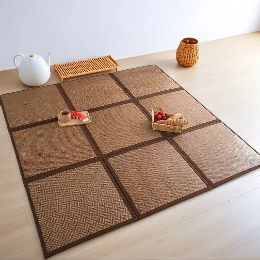 Rattan Summer Cooling Floor Mat Woven Tatami Carpet Bedside Rugs for Bedroom Living Room Bay Window Coffee Table Area Rugs Decor