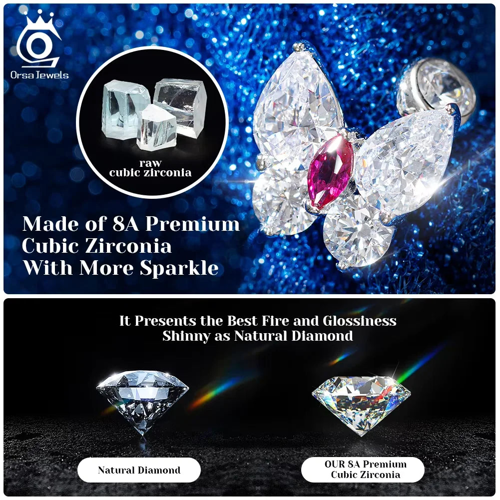 ORSA JEWELS 925 Sterling Silver Stud Earrings with Water Drop Cut Zirconia Stone, Elegant and Timeless Jewelry for Women LZE02