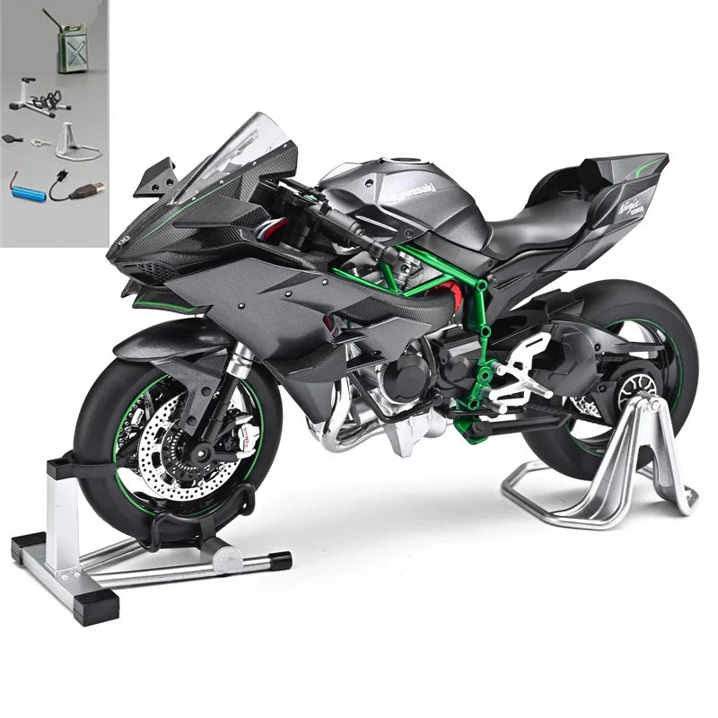 Key Start 1:9 H2 H2R Alloy Sports Motorcycle Model Diecast Track Racing Motorcycle Model With Spray Sound and Light Kid Toy Gift