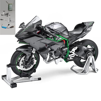 Key Start 1:9 H2 H2R Alloy Sports Motorcycle Model Diecast Track Racing Motorcycle Model With Spray Sound and Light Kid Toy Gift