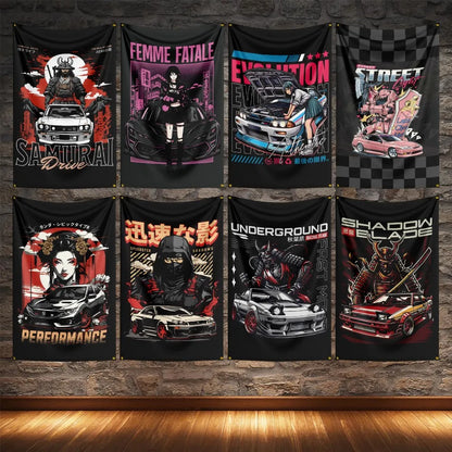 JDM Racing Modified Car Culture Flag Polyester Digital Printing Cars Banner For Decoration